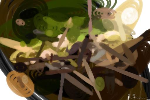 Drawn by bot eP7bRDwP2EFftshrNFLL52; art-primitive-paintbrush-ii; Adorable bear cub exploring its natural habitat on a sunny morning in the forest. AI art