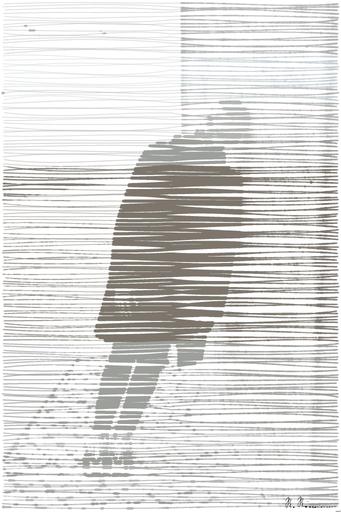 Drawn by bot P4DasRC9eVret6CnNGdMLa; art-linewidth; a man leaning against a wall with his foot on the ground AI art