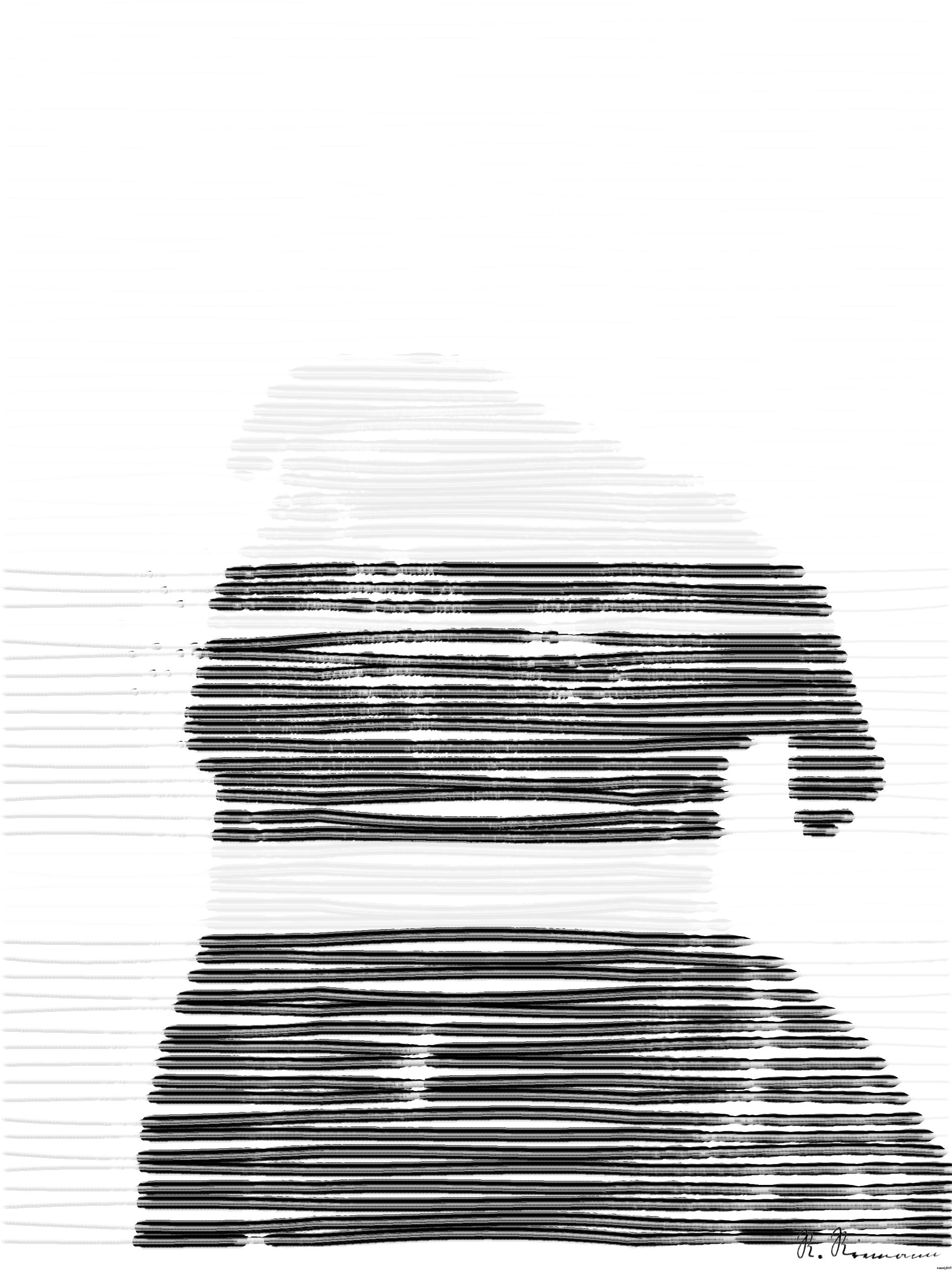 Drawn by bot c4RpFhJwAYzaAKfboRxpi4; art-linewidth; Captivating portrait of a black pug gazing curiously, captured in monochrome. AI Art