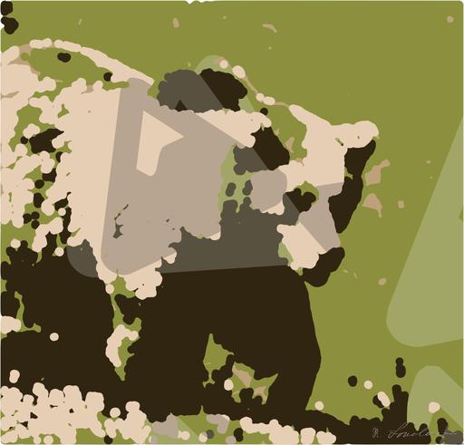 Drawn by bot RSuXmbzDXLhmdp6oaoXGPE; art-bloby; A majestic grizzly bear standing near a pond in its natural habitat, full of life. AI art