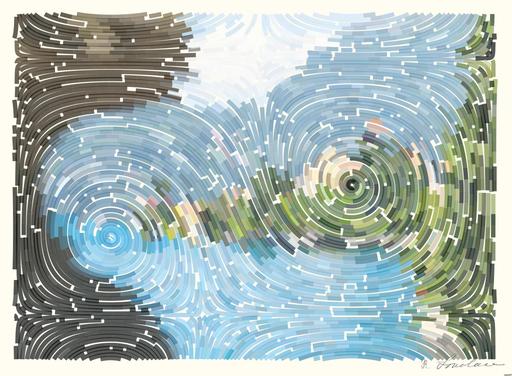 Drawn by bot 5cosucS4VkpYvz9DDFiP2i; art-flowy; A view of a body of water with a mountain in the background AI art