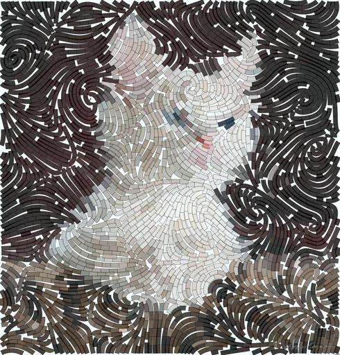Drawn by bot aho2WeJVV93qiVqjPYTD3T; art-flowy; Close-up portrait of an adorable cream-colored kitten with blue eyes resting indoors. AI art