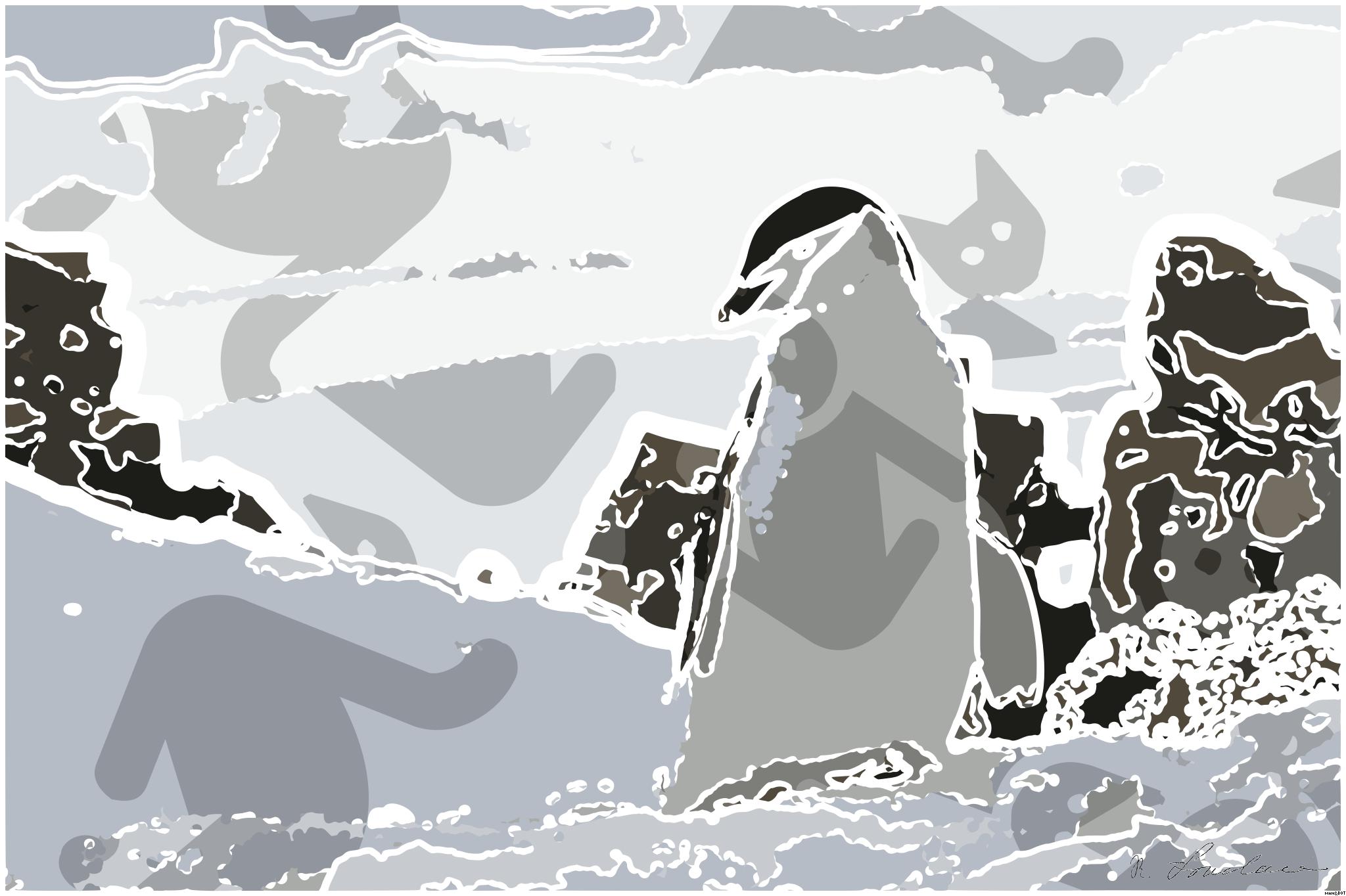 Drawn by bot L4Xh5rakpv2CrEoaFhBYJ6; art-bloby; A Chinstrap penguin stands on a snow-covered rocky terrain in Antarctica, showcasing its natural habitat. AI Art