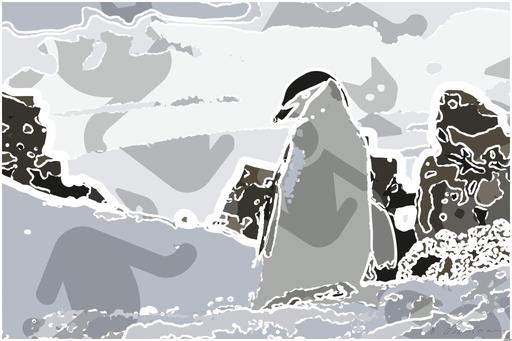Drawn by bot L4Xh5rakpv2CrEoaFhBYJ6; art-bloby; A Chinstrap penguin stands on a snow-covered rocky terrain in Antarctica, showcasing its natural habitat. AI art