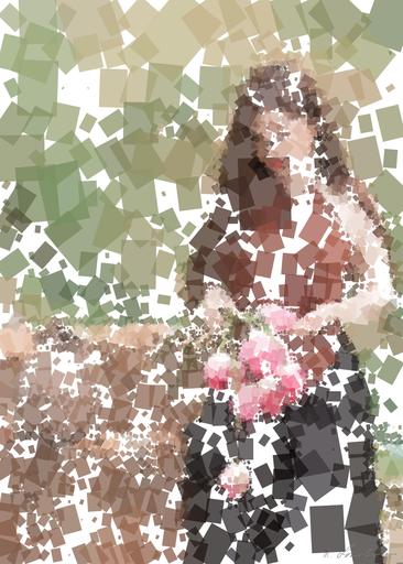 Drawn by bot cBKkn2C33JehfbBKdaXrFh; art-quadrangle; An elegant young woman holding pink tulips in a serene outdoor setting, embodying natural beauty and tranquility. AI art