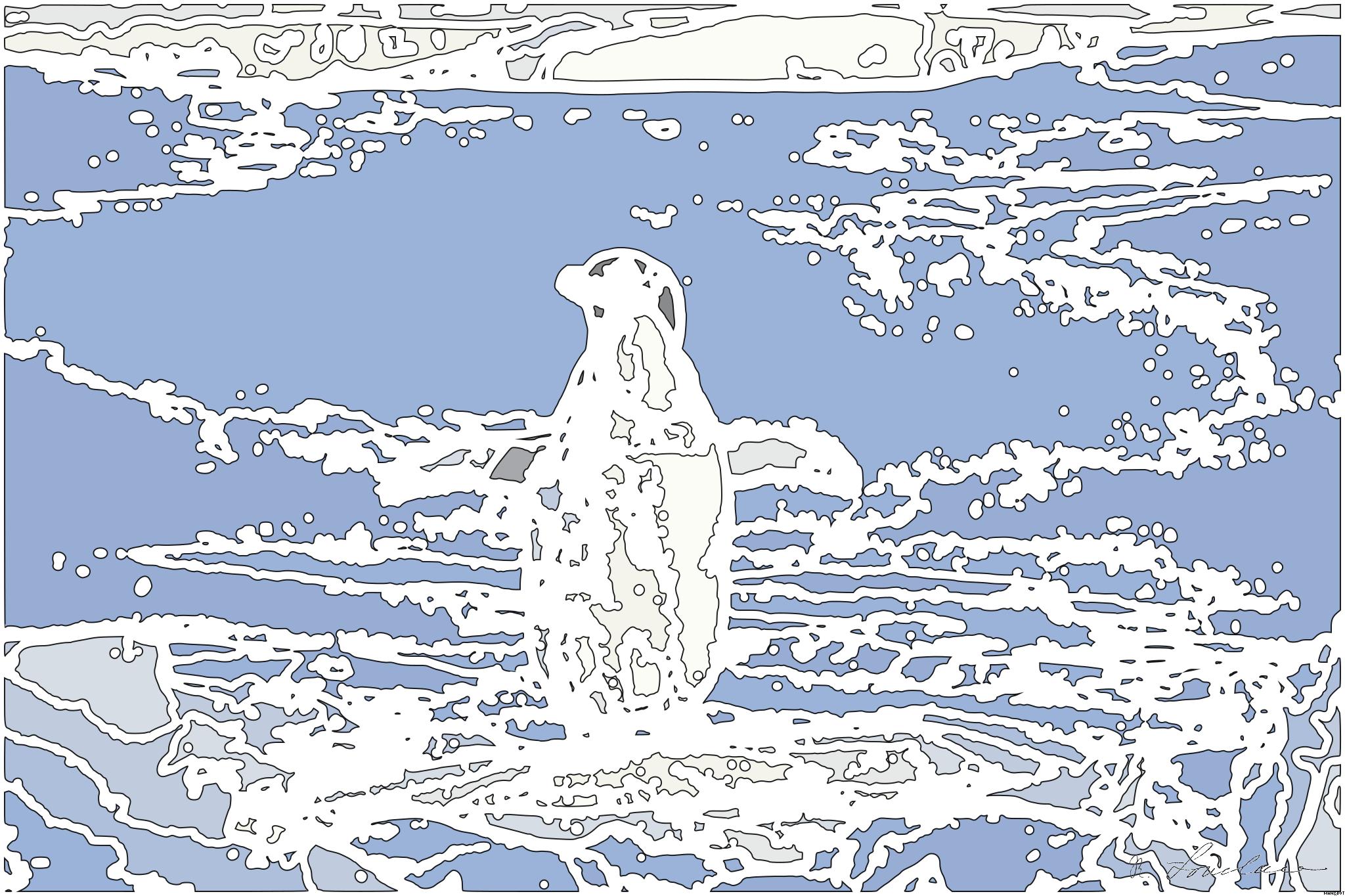 Drawn by bot TtQPqU5gJoWhxPRLXAc6Yi; art-bloby; Adélie penguin standing on ice in Antarctica, showcasing its natural winter habitat. AI Art
