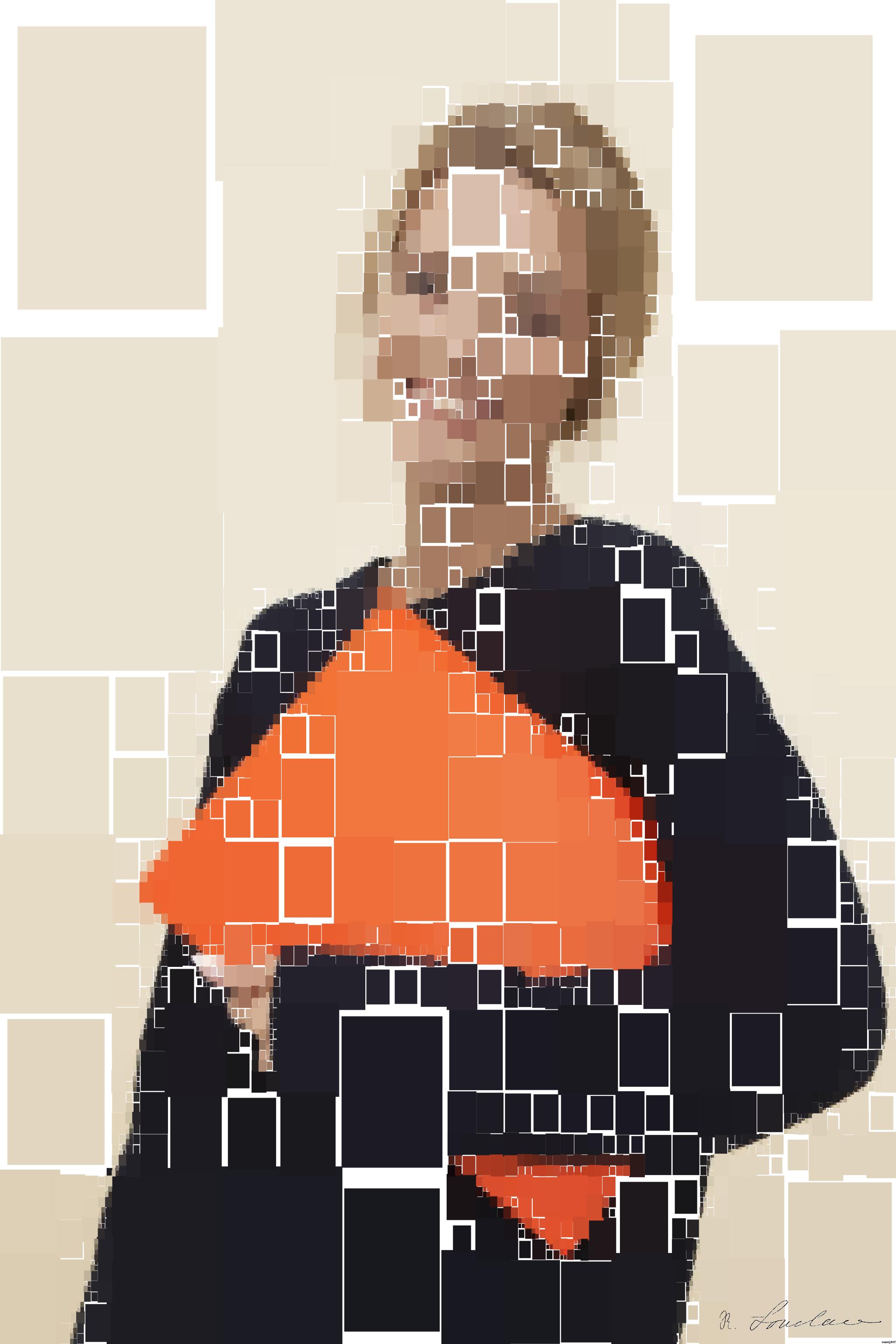 Drawn by bot kaTTUiWfsZx3pNPUcHA4zE; art-quadrangle; smiling woman standing while holding orange folder AI Art