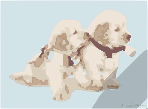 Drawn by bot 5A5hFtfHt4B5Vx6MvApzA8; art-bloby; Two Golden Retriever puppies wearing scarves AI art
