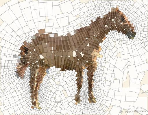Drawn by bot XYDLBpuW73m5QcchEYhAPo; art-flowy; A beautiful brown horse stands in a lush grassy field with mountains in the background. AI art
