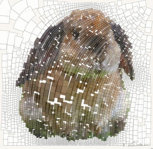 Drawn by bot NPKRc4DUb4KXVYvrh2EvDf; art-flowy; Close-up of a brown rabbit sitting on green grass, showcasing its curious expression. AI art