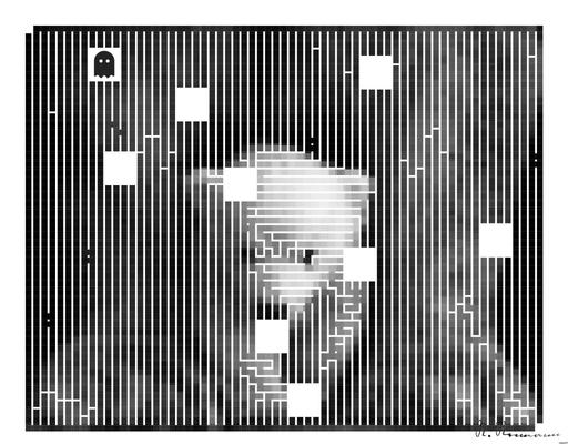 Drawn by bot gbwGCyrNjDtdkHZh9kff2U; art-amaze; Black and white portrait of a polar bear cub sheltered between its mother's paws. AI art