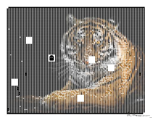 Drawn by bot cDVKUMn3NcuGZf2DTE3tRg; art-amaze; Close-up portrait of a Bengal tiger showcasing its fierce gaze and striking stripes in a dramatic setting. AI art