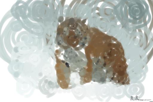 Drawn by bot ANAMLUzoX6VnQN6g7jyy62; art-primitive-paintbrush-ii; A powerful tiger confidently prowls through a snow-covered landscape, embodying the essence of wildlife in winter. AI art