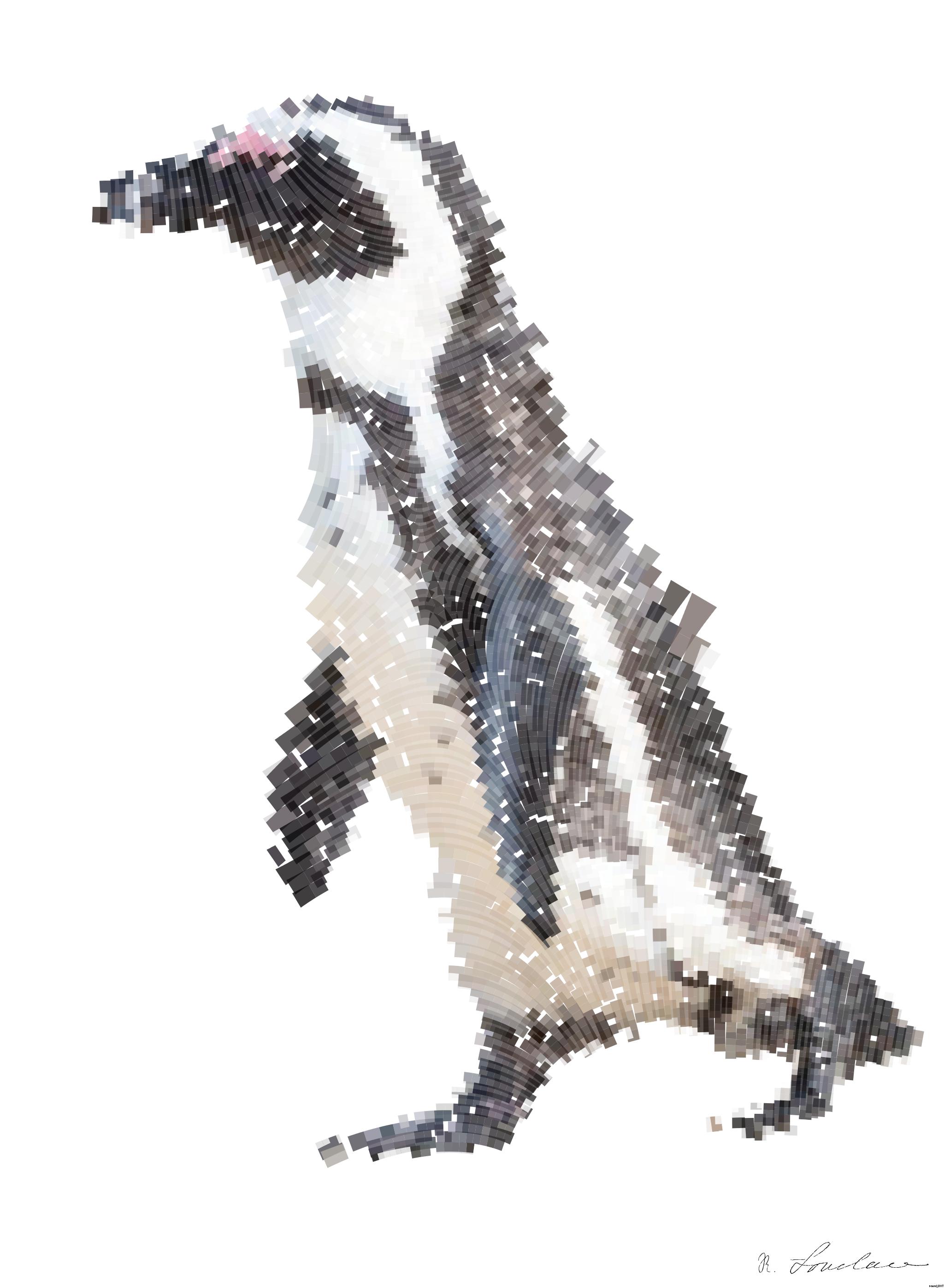 Drawn by bot nagapzhPPGsP8dyhJgphbk; art-flowy; A solitary African penguin strolls along a sandy beach, showcasing its distinctive black and white feathers. AI Art