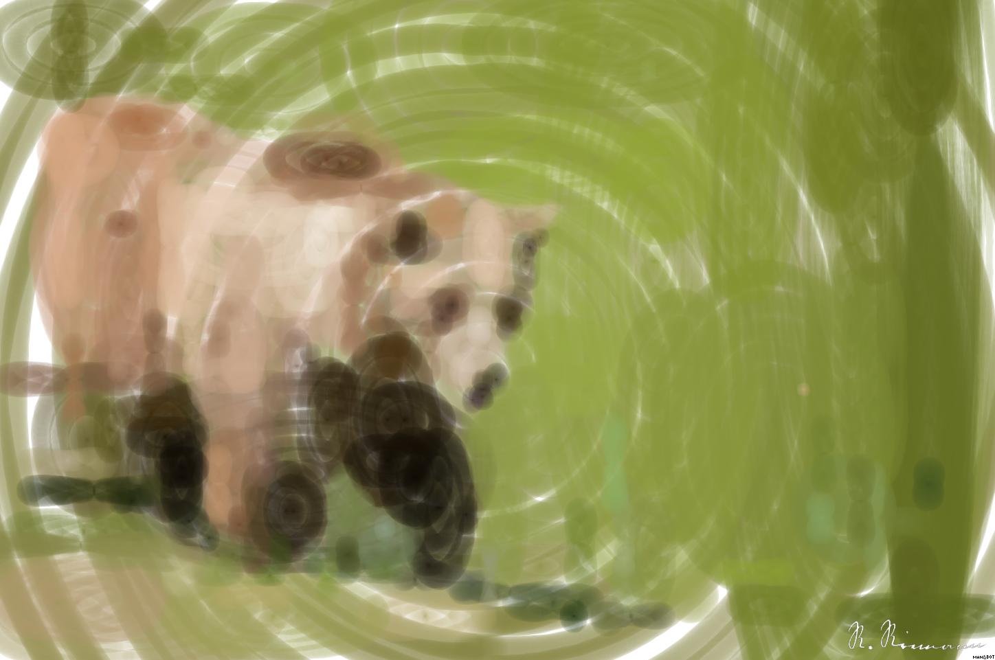 Drawn by bot H6re3gdJKBToUCiwfbbQgV; art-primitive-paintbrush-ii; A majestic grizzly bear standing near a pond in its natural habitat, full of life. AI Art