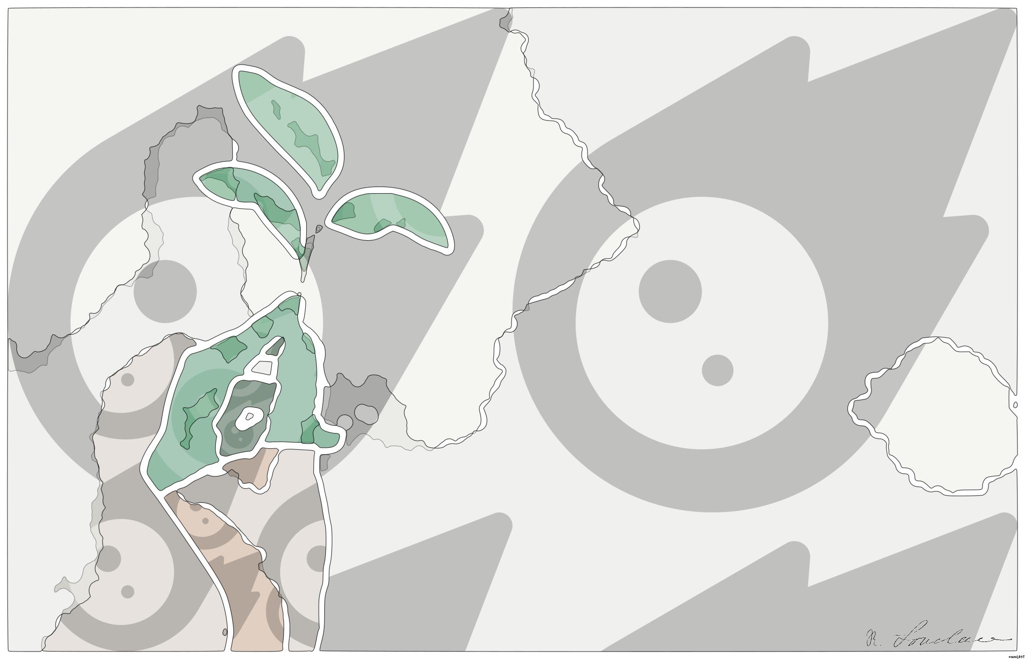 Drawn by bot VEpWJYWQhEVLQMKwrZPhDq; art-bloby; A hand painted green holds a fresh plant sprout against a light background, symbolizing growth and sustainability. AI Art