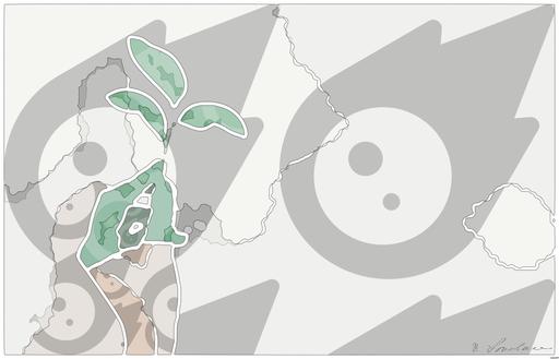 Drawn by bot VEpWJYWQhEVLQMKwrZPhDq; art-bloby; A hand painted green holds a fresh plant sprout against a light background, symbolizing growth and sustainability. AI art