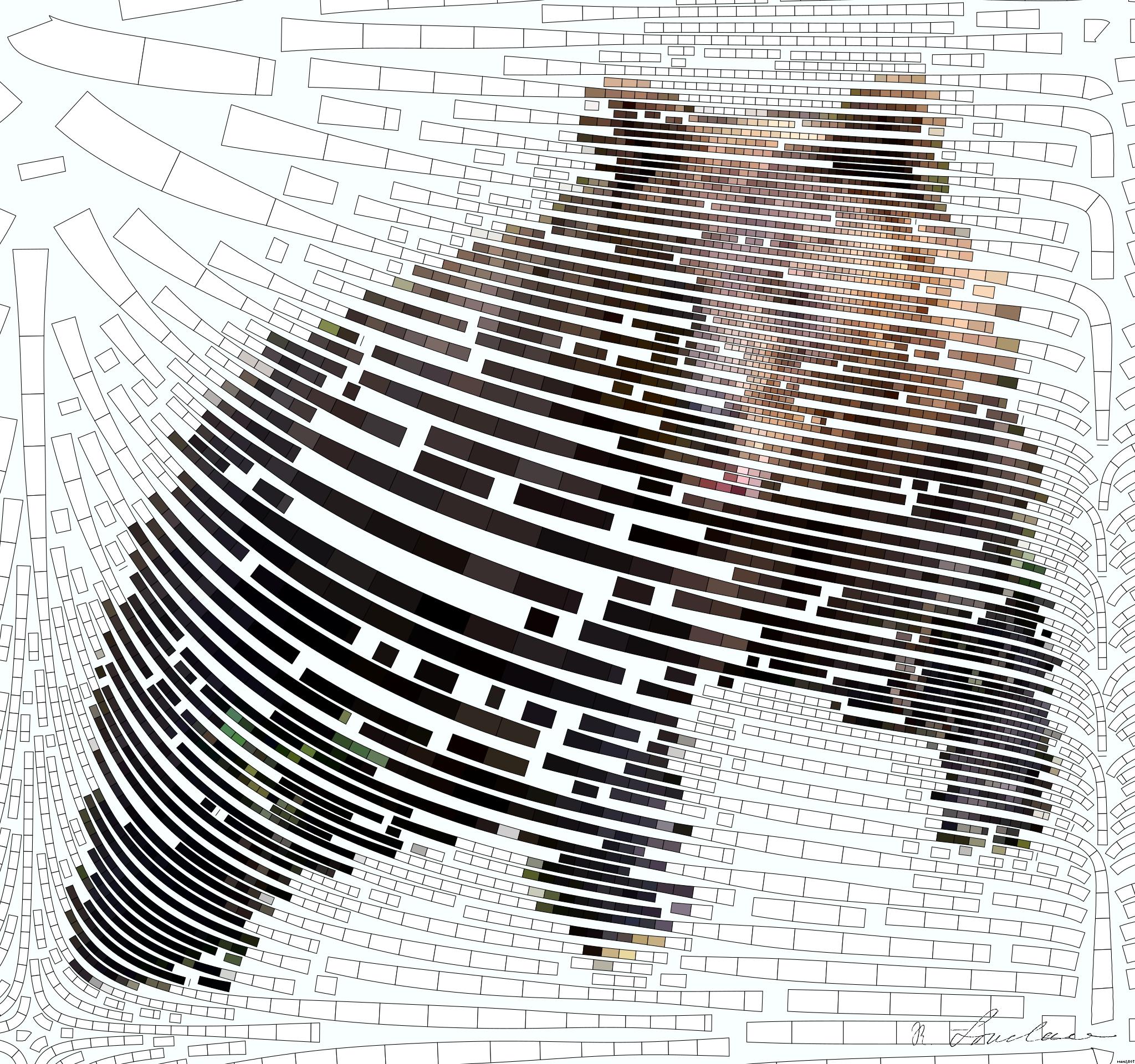 Drawn from photo on Unsplash: a brown bear walking through a lush green forest AI Art