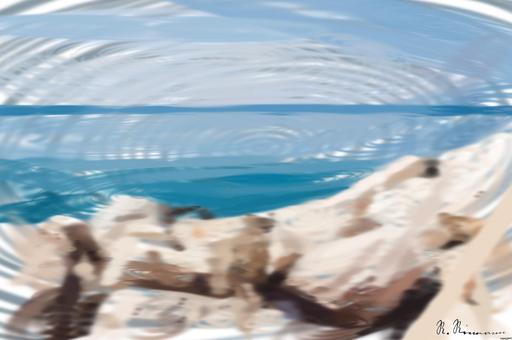 Drawn by bot 6VjWq2TrXQppBTkjAqGH3R; art-primitive-paintbrush-ii; brown tabby cat standing on rocks AI art