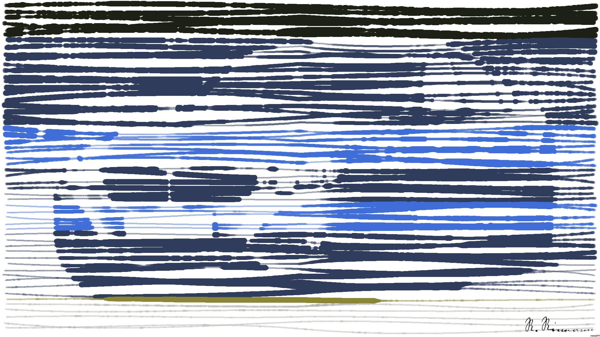 Drawn by bot MdNY84DBJbTKYGfBYFsb5w; art-linewidth; Modern blue luxury car parked by a scenic roadside on a sunny day. Stylish design. AI Art