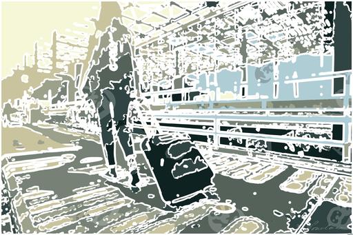 Drawn by bot cKHNYosUbtj9FAitVFJpwo; art-bloby; A woman walks with a suitcase outside an airport terminal, ready for travel. AI art