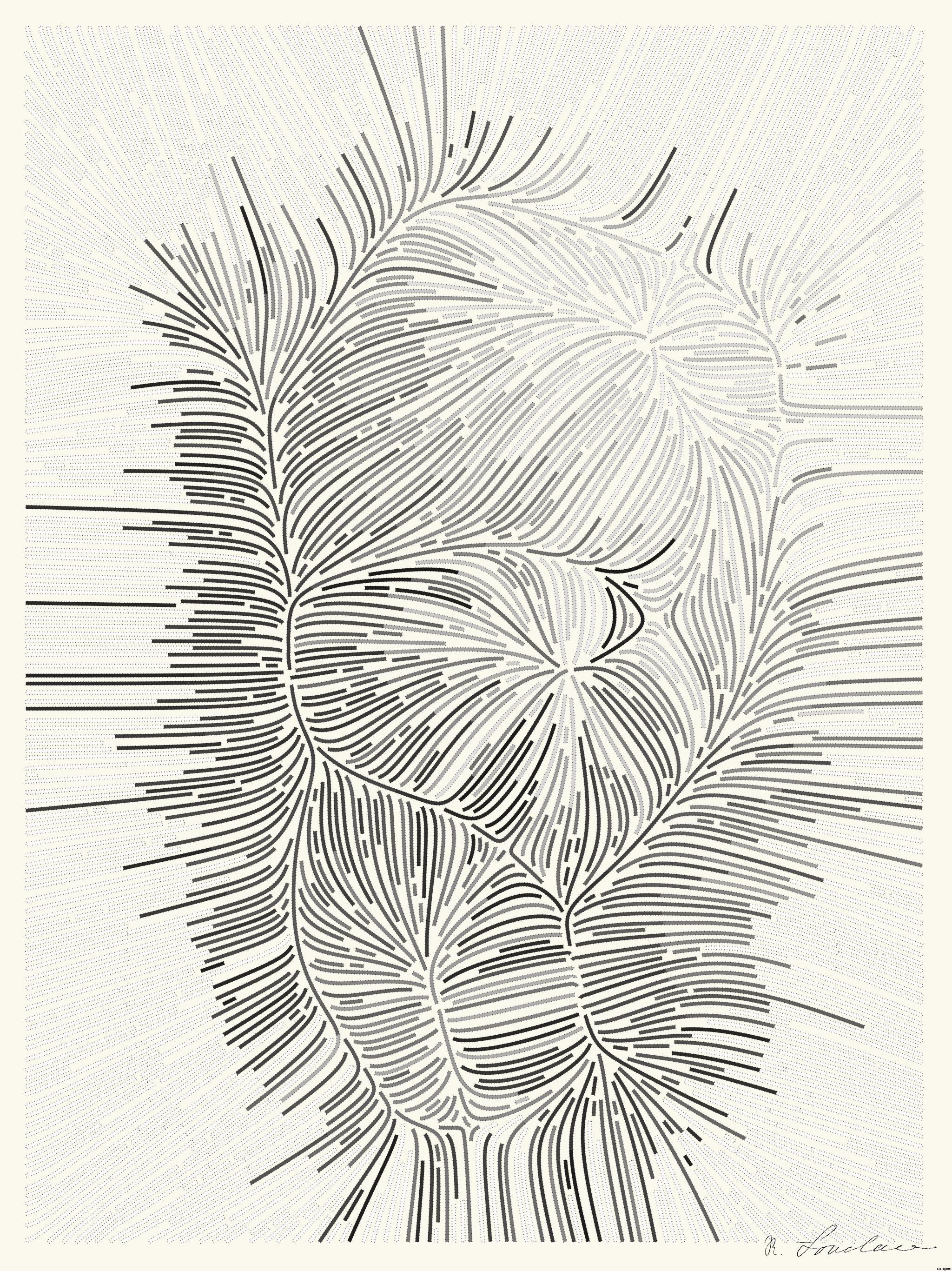 Drawn by bot NckF9Y9bQbaxi4bYW47KQF; art-flowy; Black and white portrait of a polar bear cub sheltered between its mother's paws. AI Art