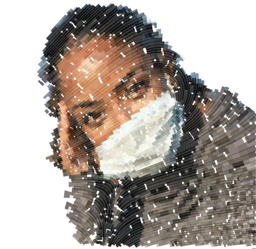 Drawn by bot QrDRo6U6TKM59gwnpdsijk; art-flowy; Close-up portrait of a woman wearing a face mask, enjoying a moment in the sunlight. AI art