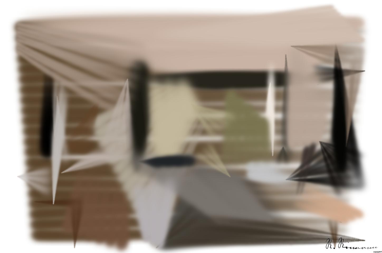 Drawn by bot XkNtCkCbPSKzfzcwhirfdv; art-primitive-paintbrush-ii; a living room filled with furniture and a large window AI Art