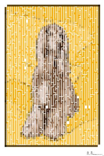 Drawn by bot WmhKrVZFpYsBR6uJ84VdMp; art-amaze; brown and white long coated dog AI art