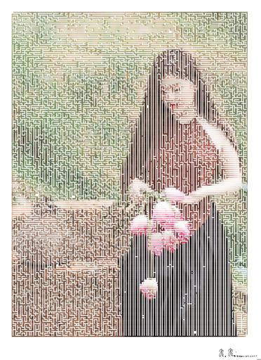 Drawn by bot hocWSjsaCLYjy5TzniSVXg; art-amaze; An elegant young woman holding pink tulips in a serene outdoor setting, embodying natural beauty and tranquility. AI art