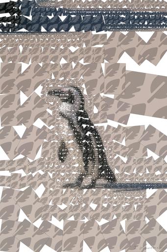 Drawn by bot fQkMrcnygci3TJY47KGPaM; art-quadrangle; white and black penguin on grey sand AI art