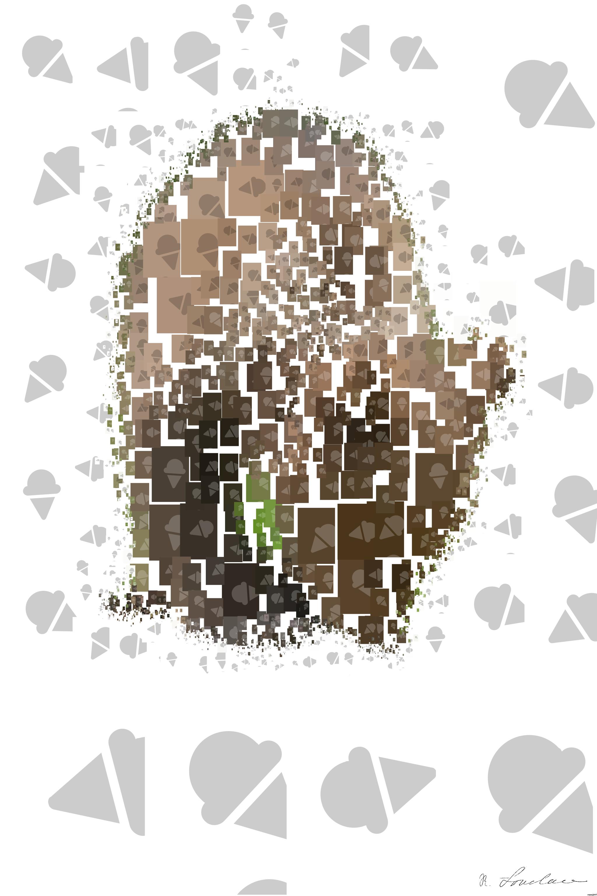 Drawn by bot ipYsbgBHgJiAEqtcnvdwKn; art-quadrangle; Young brown bear cub curiously investigates a rock in its natural habitat. AI Art