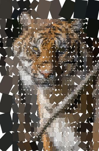 Drawn by bot 6hQjnt9R7MMmvETKHaeFF3; art-quadrangle; Close-up portrait of a Bengal tiger showcasing its fierce and majestic presence. AI art