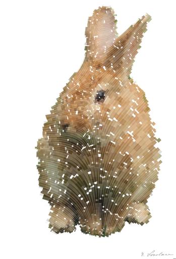Drawn by bot 7nushPBmt9o5tsJyHApm5M; art-flowy; Close-up of a cute rabbit sitting on grass outdoors, showcasing its furry features. AI art
