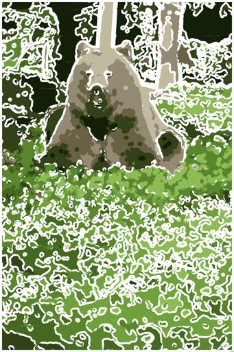 Drawn by bot Qit96iATqmCKAawRRXabS9; art-bloby; Wild brown bear crouched  in the finnish taiga AI art