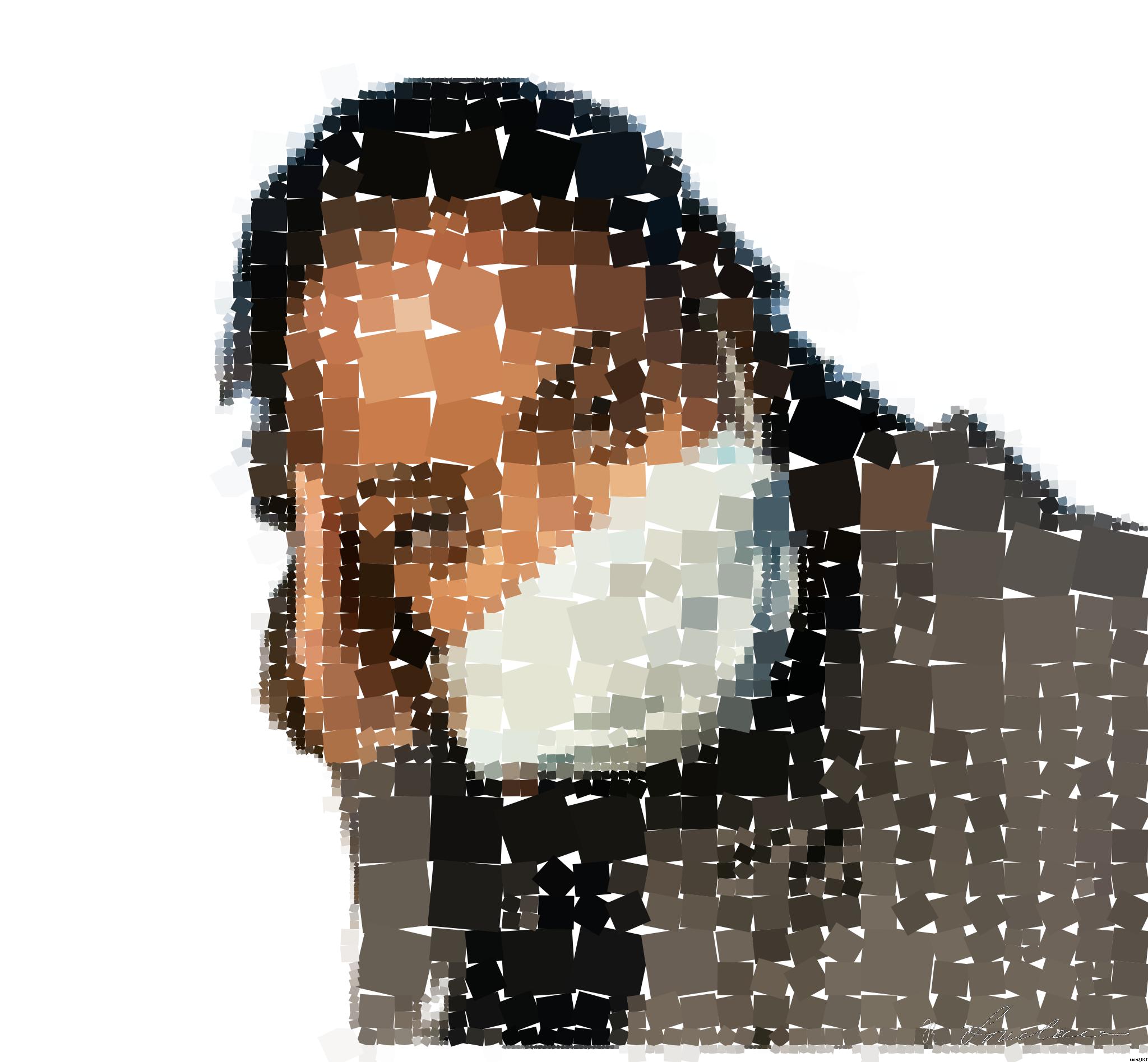 Drawn by bot gXySECZoMM5n9mc5ZCXcM4; art-quadrangle; Close-up portrait of a woman wearing a face mask, enjoying a moment in the sunlight. AI Art