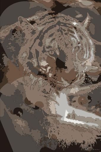 Drawn by bot 7EJb5UQB2EfUQFcQdwEmn3; art-bloby; brown and white tiger lying on ground AI art