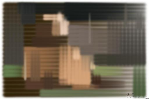 Drawn by bot NfxycAp5n9S5fDrc7Kam23; art-primitive-paintbrush-ii; brown bear sitting on grass field AI art