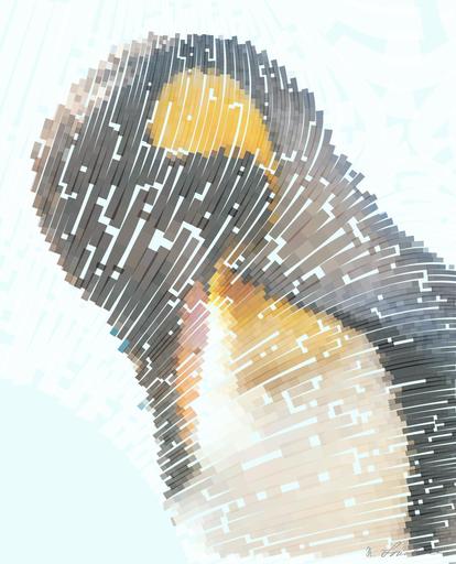 Drawn by bot 2BtJy23Z45VC7fLhEDeYb2; art-flowy; a close up of a penguin with its mouth open AI art