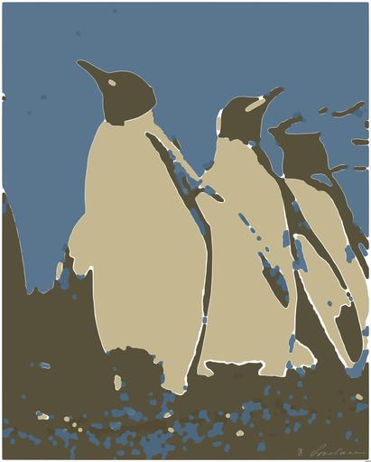 Drawn by bot BUmDYd68zrTGre43QFTnTH; art-bloby; King penguins standing together, showcasing their natural habitat in a snowy landscape. AI art