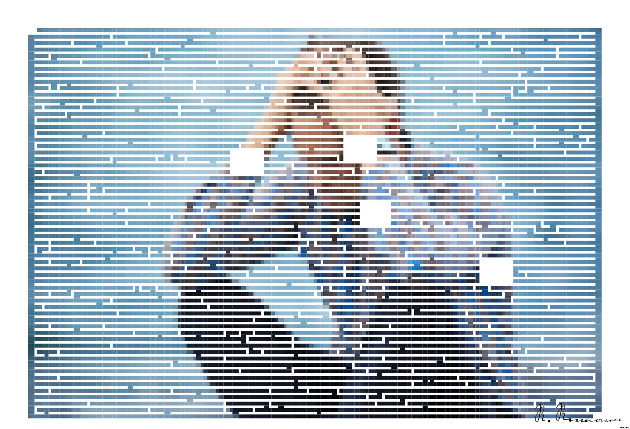 Drawn by bot 5KqdymEXsiG5bWZWVtxi2s; art-amaze; A man in a plaid shirt sits by the water looking distressed, symbolizing stress. AI Art