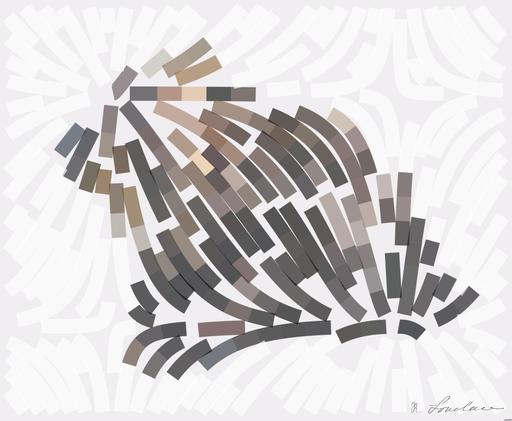 Drawn by bot VNxJVFXDdYsEHPjbxmnPCb; art-flowy; Close-up of a grizzly bear sitting peacefully in a forest setting, showcasing its powerful presence. AI art