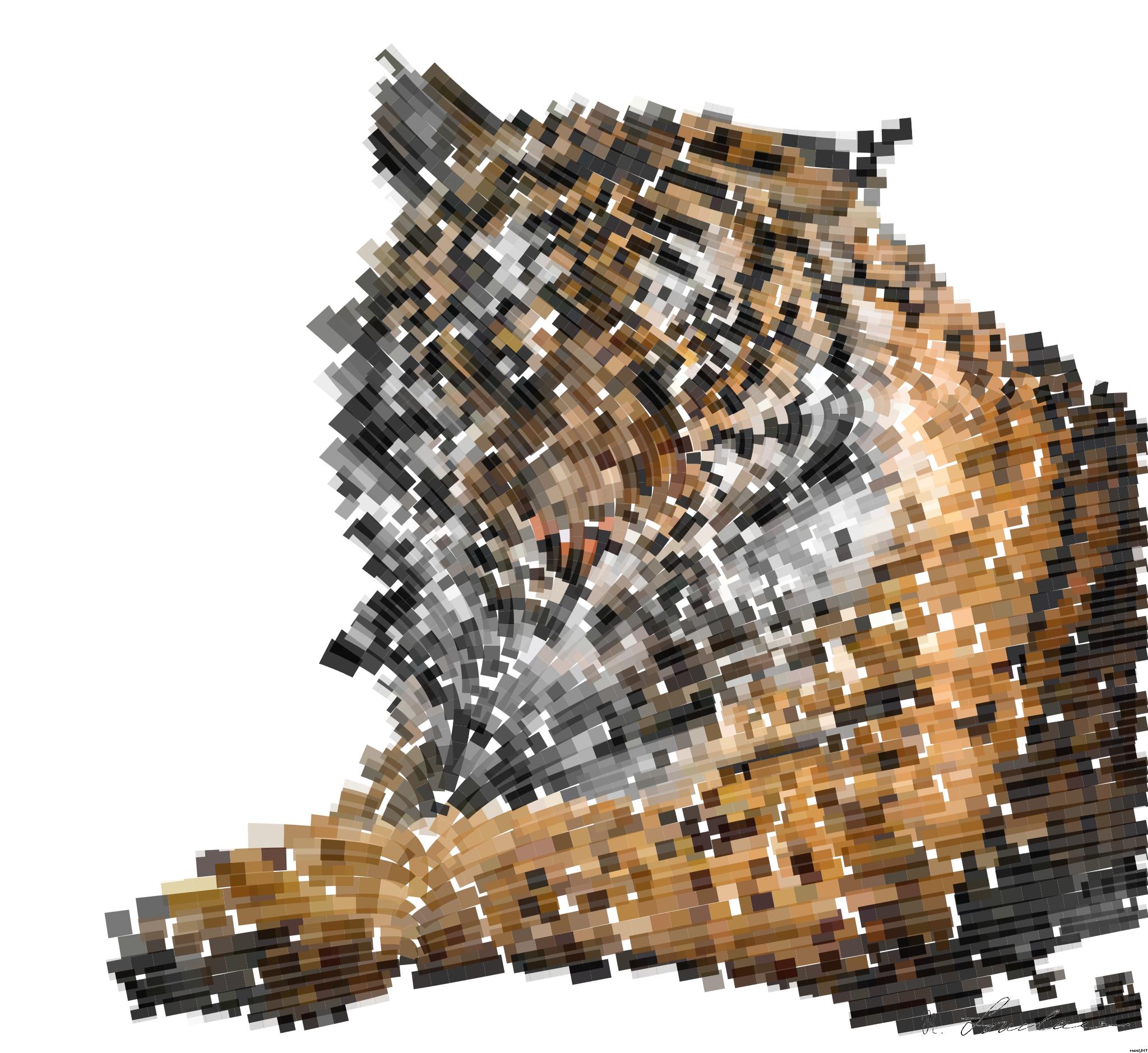 Drawn by bot imSbJe8zby84R3iwyRWhG3; art-flowy; Close-up portrait of a Bengal tiger showcasing its fierce gaze and striking stripes in a dramatic setting. AI Art
