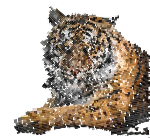 Drawn by bot imSbJe8zby84R3iwyRWhG3; art-flowy; Close-up portrait of a Bengal tiger showcasing its fierce gaze and striking stripes in a dramatic setting. AI art