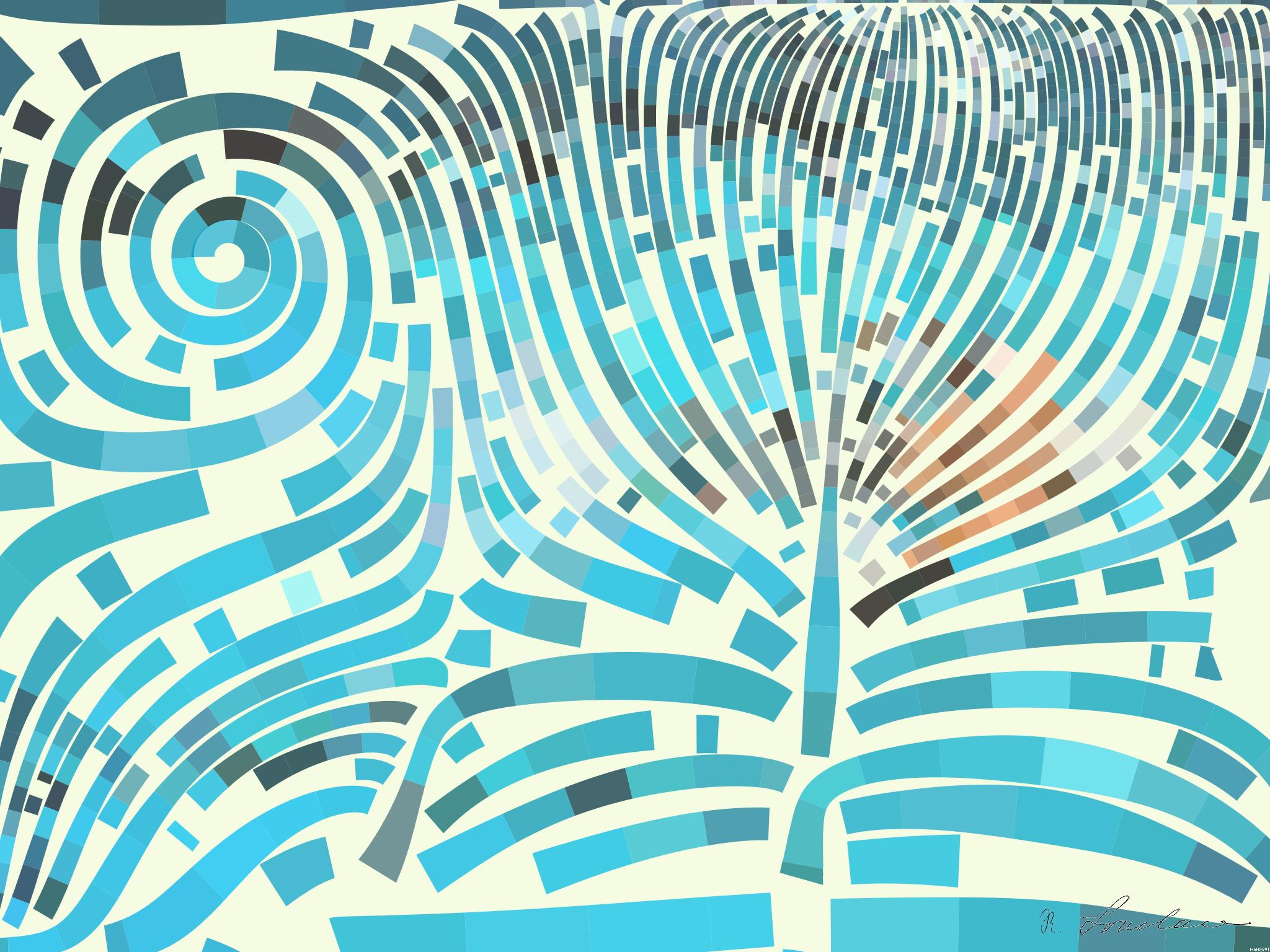 Drawn by bot GHMymzG3ybzCrhWg9HTkEb; art-flowy; Top view of a swimmer wearing a cap, performing a front crawl stroke in a clear blue swimming pool. AI Art