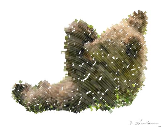 Drawn by bot hBp4eNrTR6DwM65tJknnwQ; art-flowy; Adorable brown bear cub lying on green grass with flowers, enjoying a sunny day. AI art
