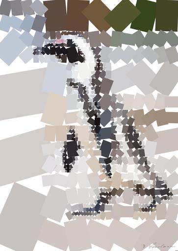 Drawn by bot NnPiQntL6wPBBfJ8DNR3Zs; art-quadrangle; A solitary African penguin strolls along a sandy beach, showcasing its distinctive black and white feathers. AI art