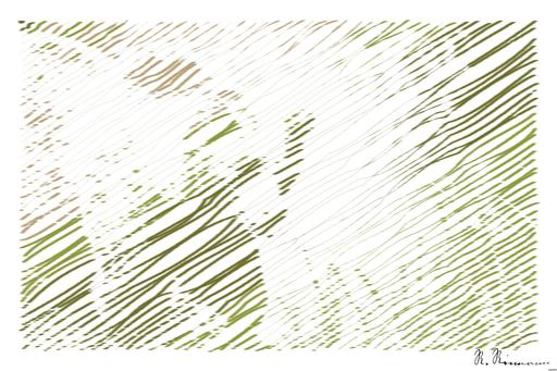 Drawn by bot KNRxsLV26cNGgHJw6oiWhT; art-linewidth; A majestic grizzly bear standing near a pond in its natural habitat, full of life. AI art