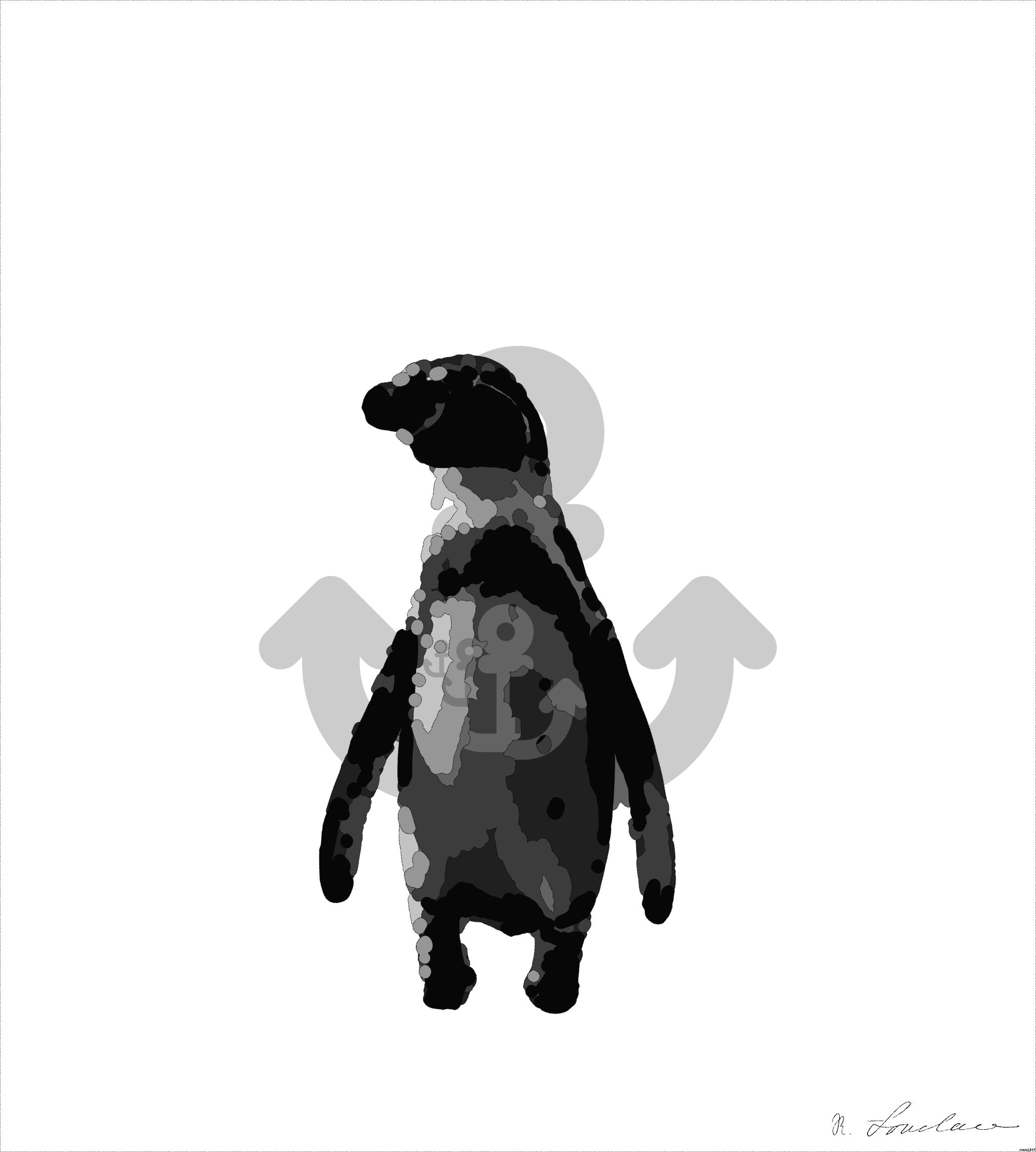 Drawn by bot 859hXVfCHmTY7yvmUzM9eW; art-bloby; A captivating monochrome image of a penguin standing on a rocky surface in its habitat. AI Art