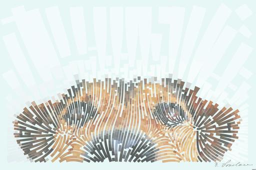 Drawn by bot oMPscaNBadAYm9seykXA3j; art-flowy; Adorable close-up of a brown dog's face with a curious expression and focus on its eyes and nose. AI art